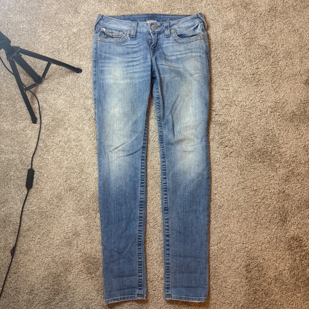 True Religion Skinny Jeans Women 28 Blue Made in USA Low Rise Light Wash Denim
